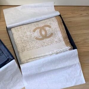 CHANEL WOOL CC SCARF SHAWL BEIGE